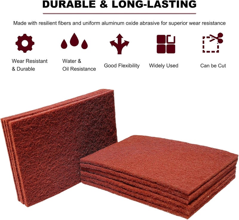 SACKORANGE Premium 10 Pack 6" x 9" Red General Purpose Scuff Pads - Scuffing, Scouring, Sanding, Paint Primer Prep Adhesion Scratch - Surface Preparation Automotive Car Auto Body Woodworking Wood (400 Grit) - Image 4